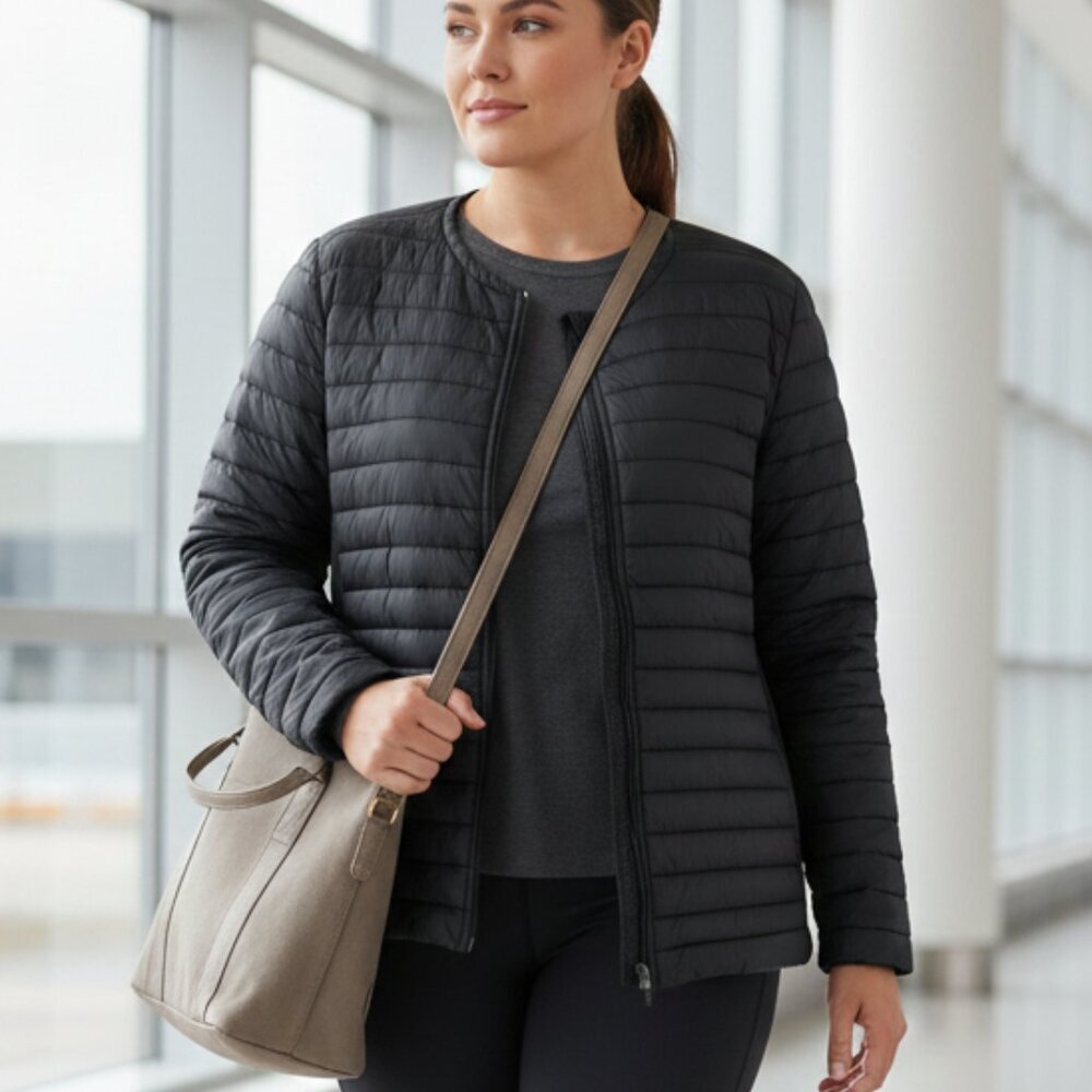 J.Jill Fit 4X Packable Down Puffer Jacket Black Lightweight Travel Coat